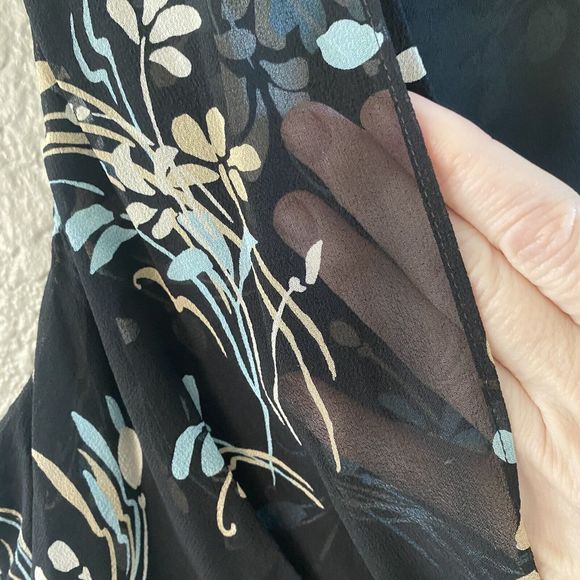Ann Taylor Loft Dress  Black Floral Silk Midi Sleeveless Surplice NWT size 8 - Picture 8 of 12